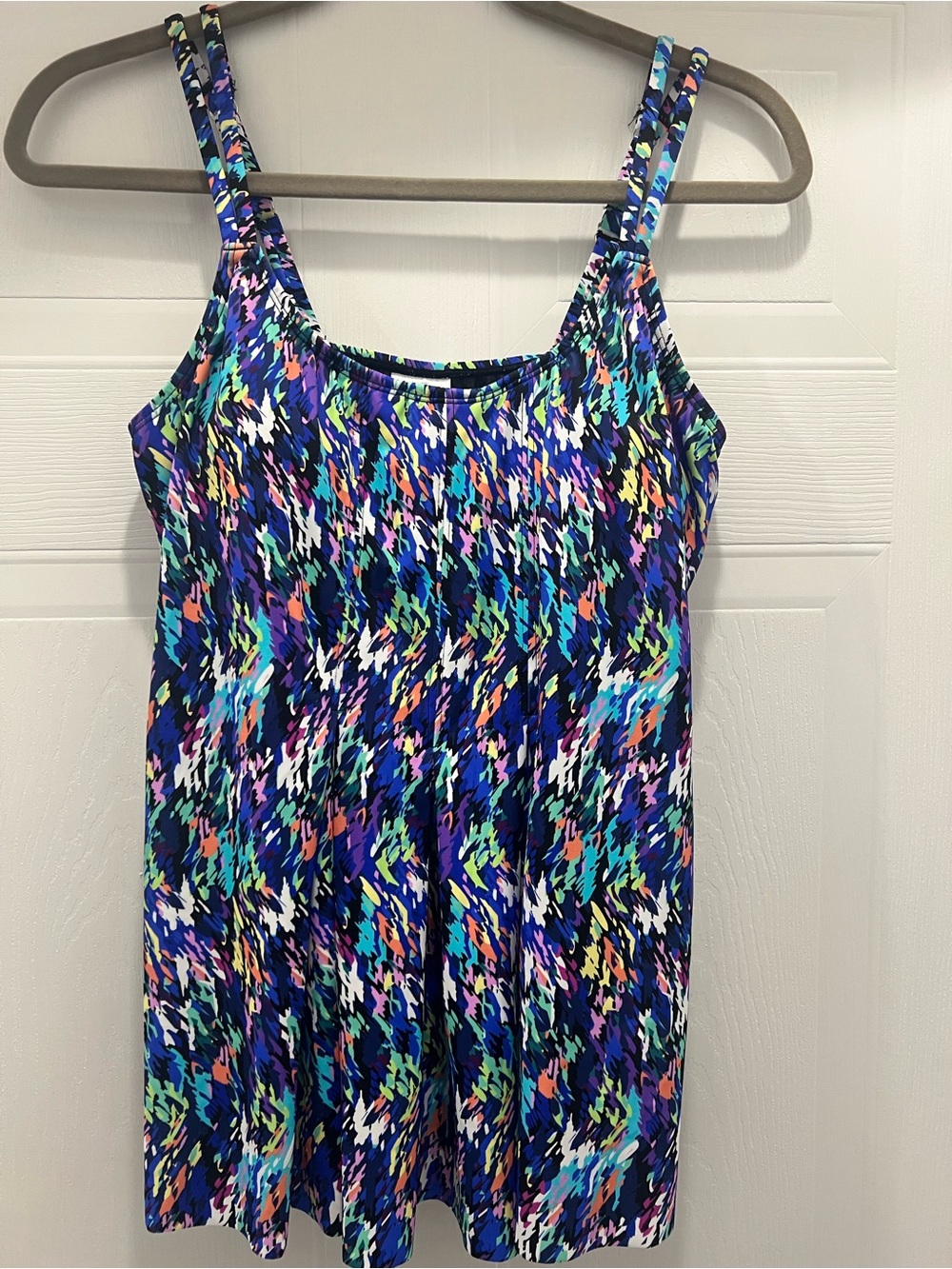 Women’s Swim Solutions Multi-Color Pleated Tankini-Top Only Size 14 New With Tag